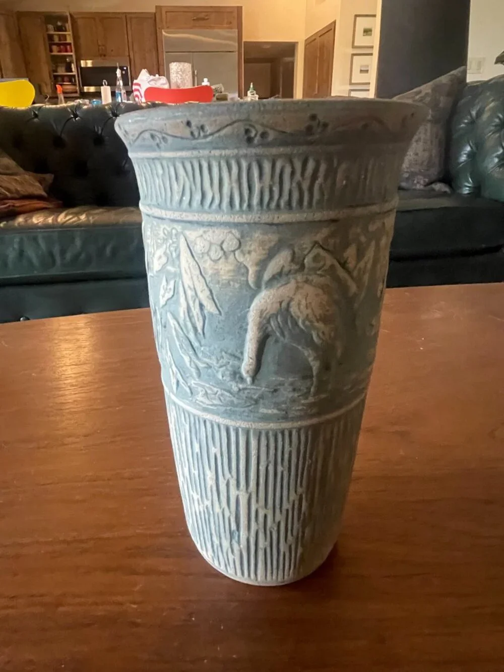 Art Nouveau Red Wing Pottery Stoneware Crane  Brushware Vase